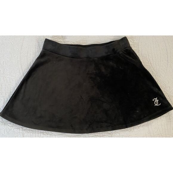2 Pc Juicy Couture Sz S Black Velour Y2K Full Zip SS Top Pull On Twirl Skirt Seq - Picture 5 of 13